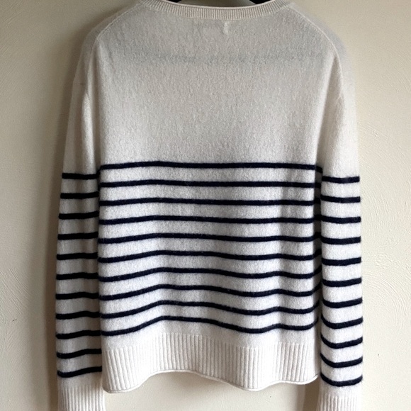 Rachel Zoe 100% Cashmere White and Navy Striped Sweater XL - Picture 3 of 14